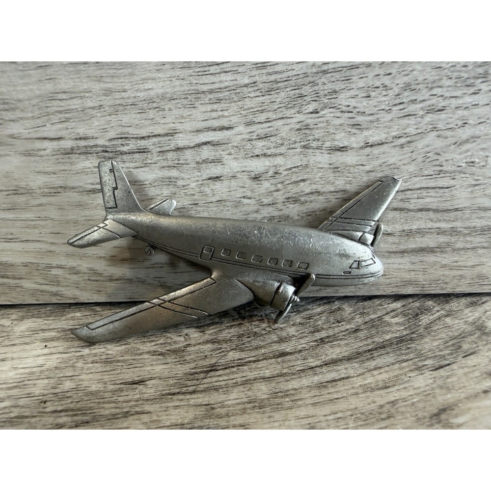 Vintage Airplane Brooch Pin Metal Aviation ©1986 3" Propeller Plane RARE